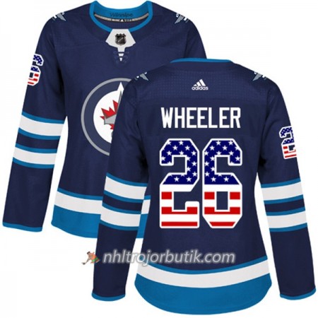 Dame Ishockey Winnipeg Jets Tröja Blake Wheeler 26 Adidas 2017-2018 Marinblå USA Flag Fashion Authentic